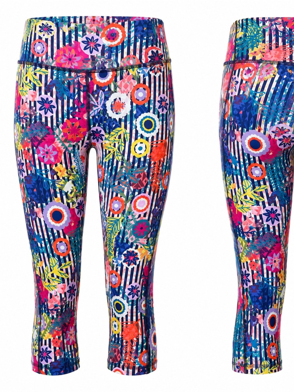 LuLaRoe Jade Capri Leggings XL NWT Floral Stripe Athletic Workout Yoga Pants